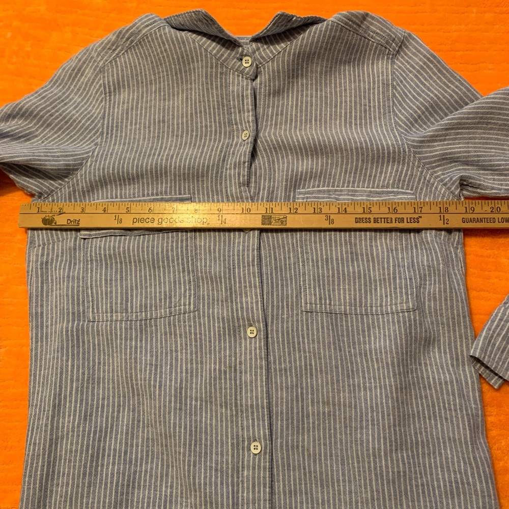 Light Blue Striped Linen Shirt Dress Long Sleeve Size Small/Tall - Picture 12 of 13